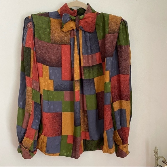 Vintage Set Pure Silk Puffy Sleeves Multi-Color - Picture 5 of 14